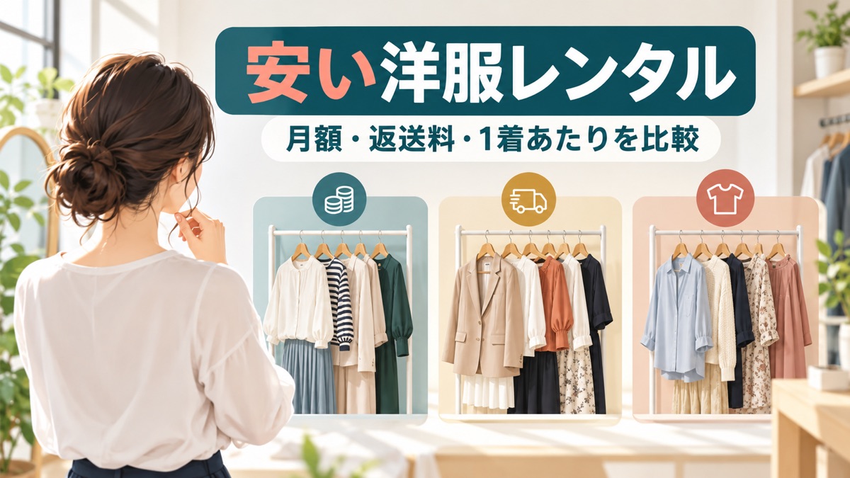 安い洋服レンタル3社の月額・返送料・1着あたりを比較する記事のアイキャッチ