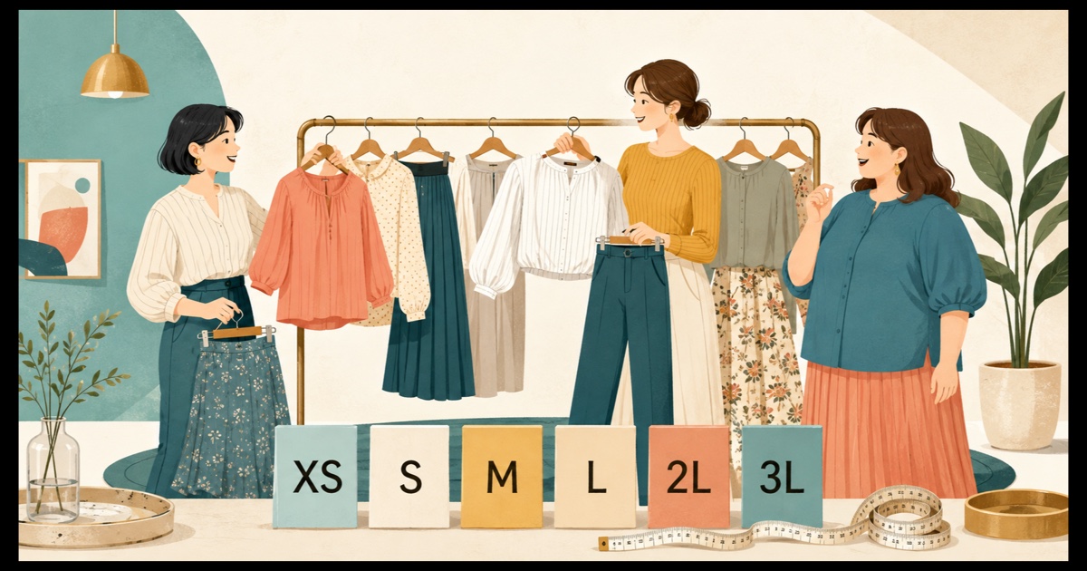 エアークローゼットのXSから3Lまでのサイズ展開をイメージした洋服選び