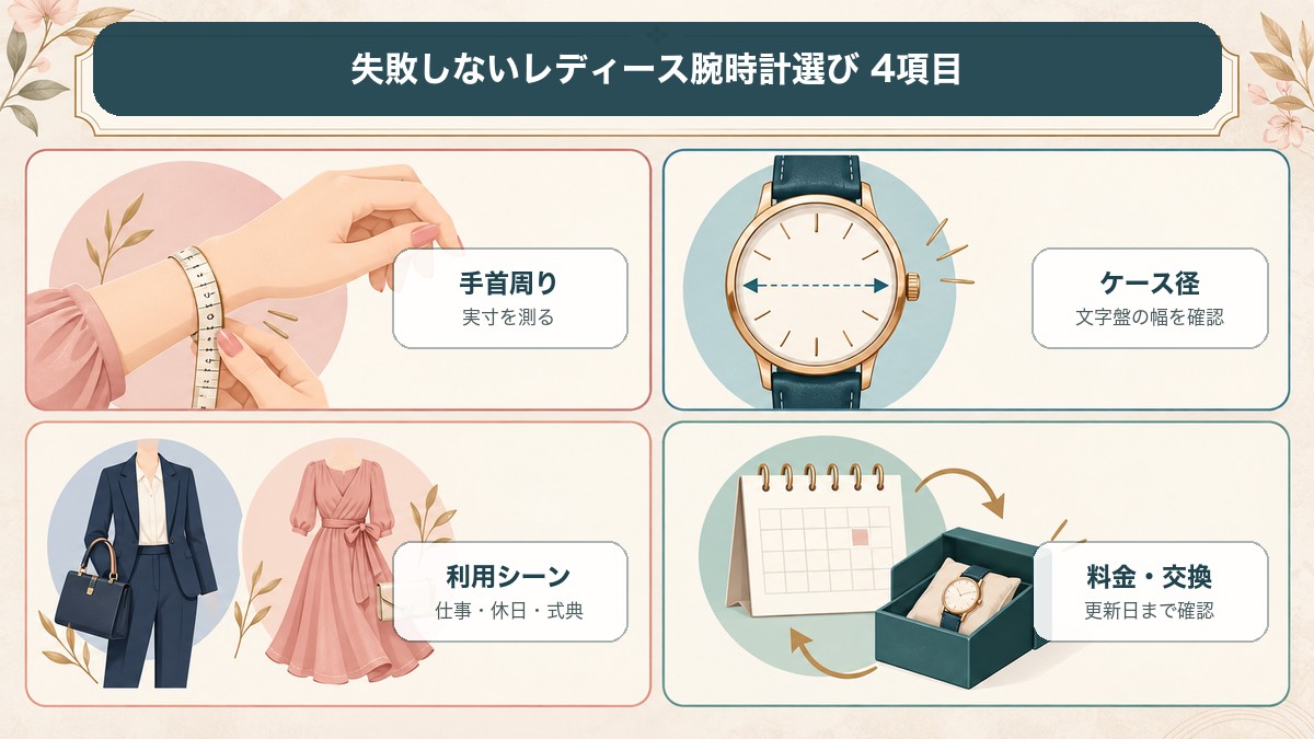 レディース腕時計サブスクで確認したい手首周り・ケース径・利用シーン・料金と交換条件