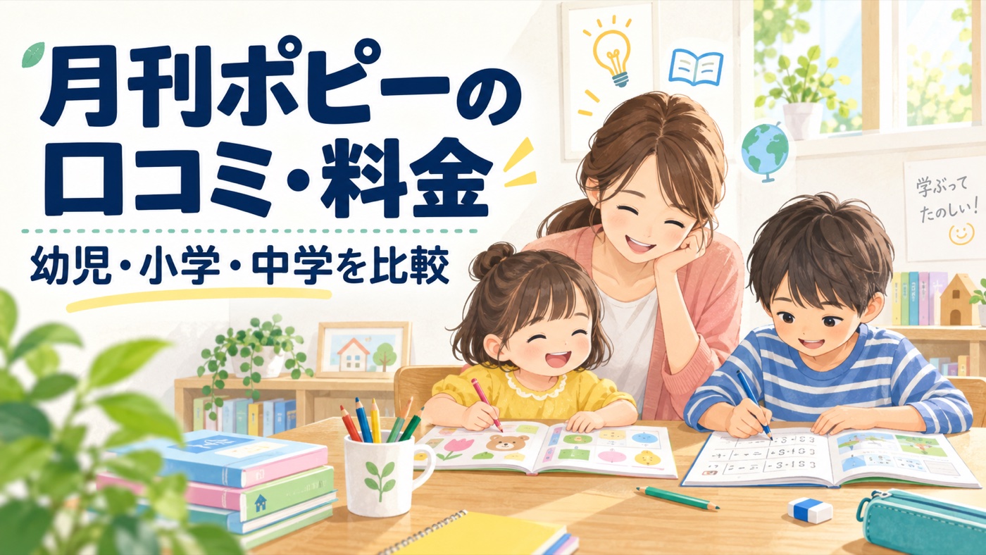 月刊ポピーの口コミ・料金と幼児・小学・中学の違いを解説するアイキャッチ
