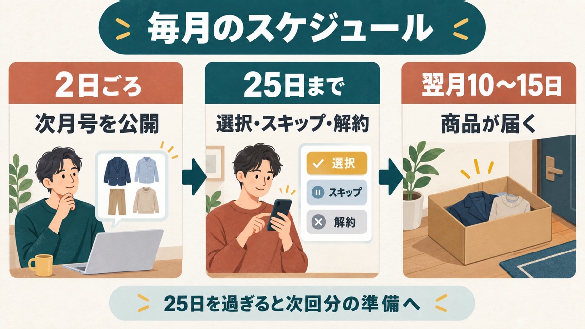 SPUスタイルアップ便の毎月の公開・申請・配送スケジュール